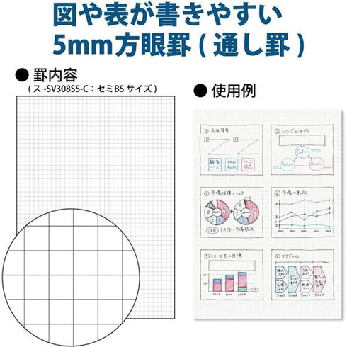 Kokuyo CLEAR Soft Ring Notebook GRID SV308S5 | B5 80 Sheets