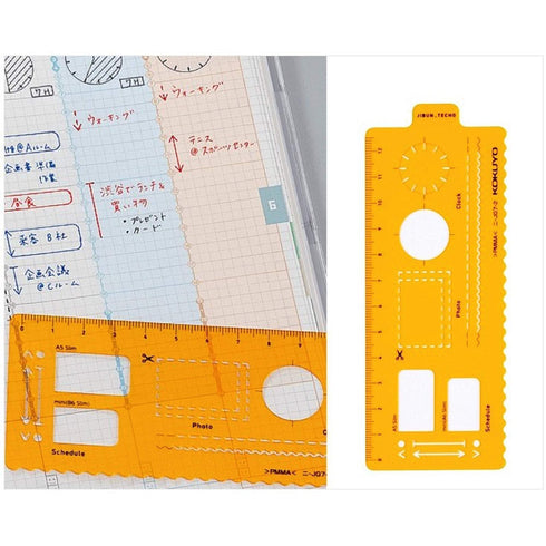Kokuyo Jibun Techo Template | Plan Frames Clocks Decorative Lines Photo Template Bujo Stencil