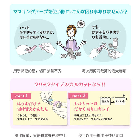 Kokuyo Karu Cut Light PINK Portable Washi Tape Cutter - Clip - 10-15 mm