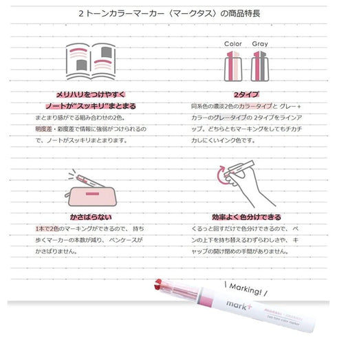 Kokuyo MARK+ Mark Plus Highlighter Dual Color Pen PMMT100-5S | Five Color Set