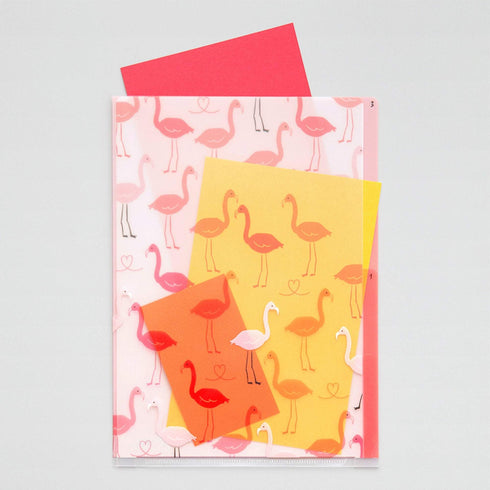 Midori MD A5 3 Pocket Clear Folder | Flamingo