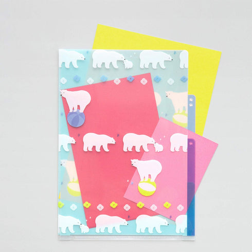 Midori MD A5 3 Pocket Clear Folder | Polar Bear