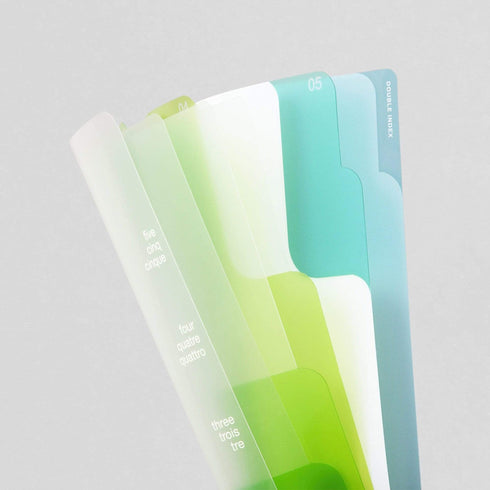 Midori MD A5 5 Pocket Clear Folder | 2-Way Blue Gradient Yellow & Green