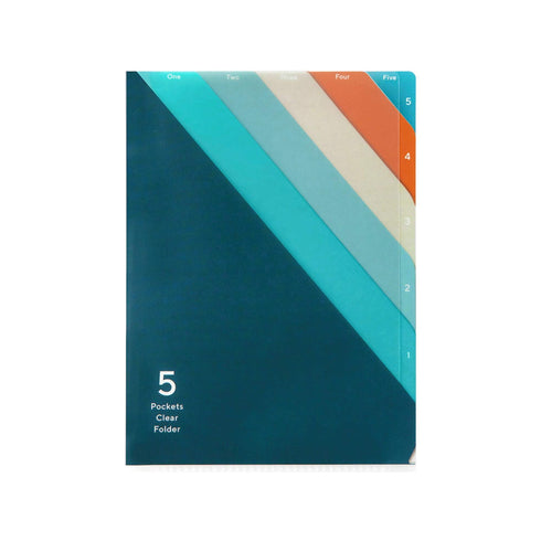 Midori MD A5 5 Pocket Clear Folder | Teal Diagonal Stripe