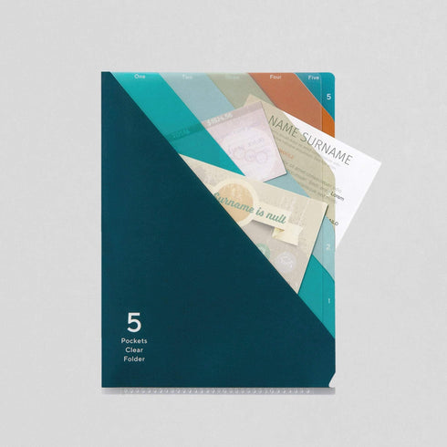 Midori MD A5 5 Pocket Clear Folder | Teal Diagonal Stripe