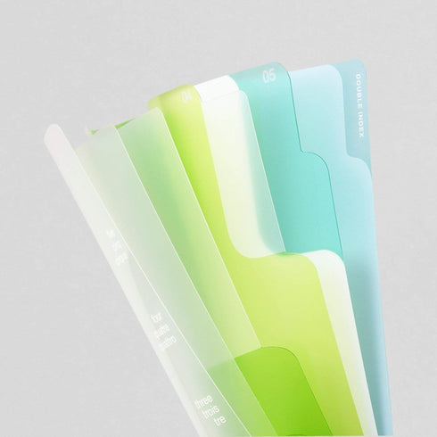 Midori MD A6 5 Pocket Clear Folder | 2-Way Blue Gradient Yellow & Green