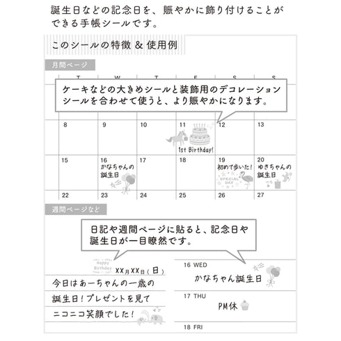 Midori Seal Collection BIRTHDAY Planner Stickers Removable Pastel | 2459