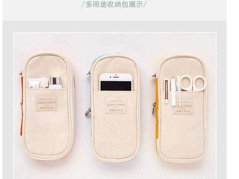 ANGOO NAVY Expandable Canvas Pen Case Pencil Case Expandable Case Storage Case