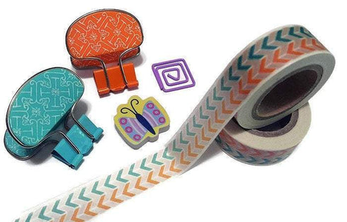 Orange & Turquoise Blue Chevron Chevrons Arrow Arrows Washi Tape