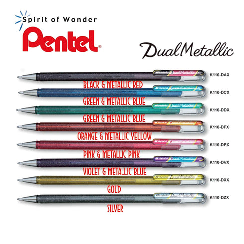 Pentel Hybrid Dual Metallic Gel Pen 1.0 mm Shimmering Ink | Pink & Metallic Pink
