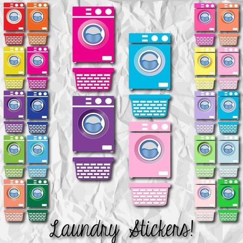 PRINTABLE & Cut File Silhouette Cut File Mini Washer and Laundry Clothes Baskets Washing Machine Tiny Planner Stickers