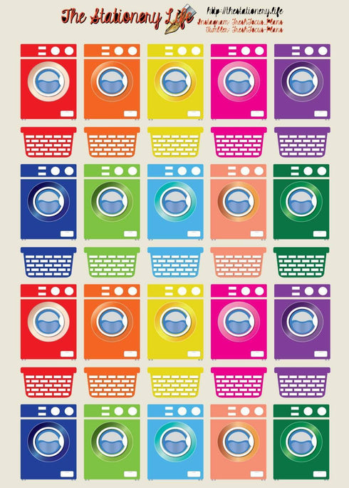 PRINTABLE & Cut File Silhouette Cut File Mini Washer and Laundry Clothes Baskets Washing Machine Tiny Planner Stickers