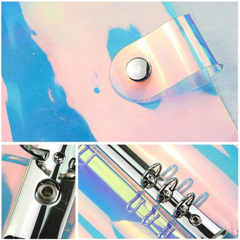 PVC Laser-Cut Hologram Holographic 6 Ring Rainbow Snap Closure Loose Leaf Binder | A5 25mm Rings