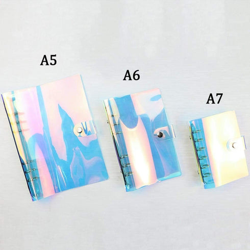 PVC Laser-Cut Hologram Holographic 6 Ring Rainbow Snap Closure Loose Leaf Binder | A6