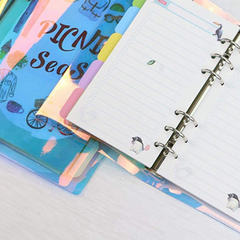 PVC Laser-Cut Hologram Holographic 6 Ring Rainbow Snap Closure Loose Leaf Binder | A6