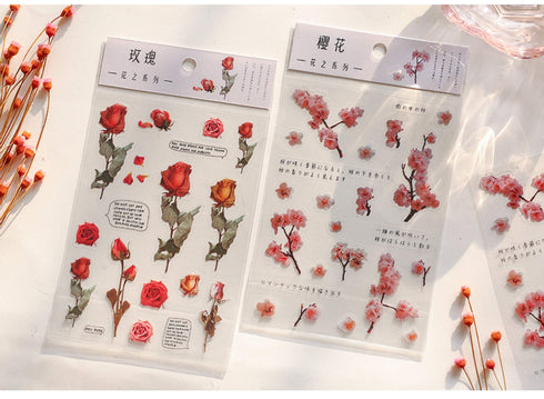 Realistic Flowers Blossoms PET Transparent Dainty Stickers | Cherry Blossom Sakura