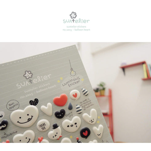 Suatelier Sonia Puffy 3D Stickers 1015 | Balloon Heart Puffy Heart Stickers 3D Heart Stickers
