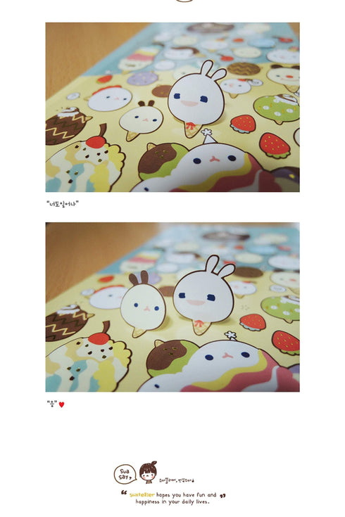 Suatelier Sonia PVC Transparent Stickers 1002 | Ice Cream Ice Cream Cone Kawaii Ice Cream