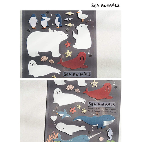 Suatelier Sonia PVC Transparent Stickers 1071 | Sea Animals Polar Bear Harp Seal Penguin Stickers