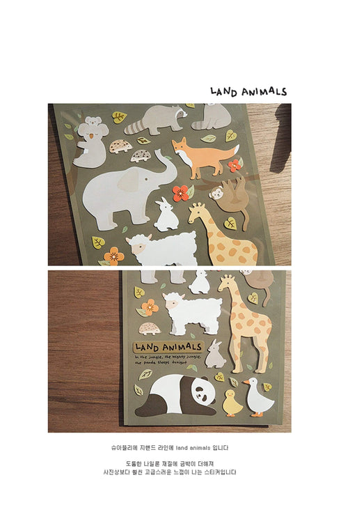Suatelier Sonia PVC Transparent Stickers 1072 | Land Animals Elephant Giraffe Sheep Stickers