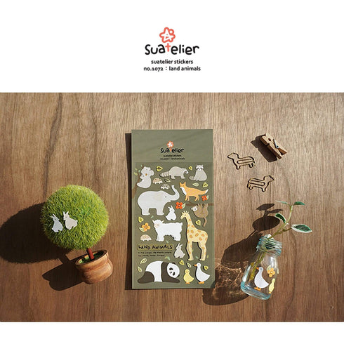 Suatelier Sonia PVC Transparent Stickers 1072 | Land Animals Elephant Giraffe Sheep Stickers