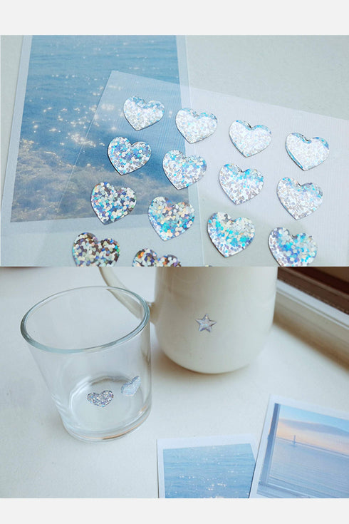 Suatelier Sonia PVC Transparent Stickers 1658-54| Hologram Sparkle Heart Glitter Hearts