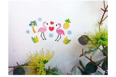 Suatelier Sonia PVC Transparent Stickers 2049 | Flamingo Pineapple Palm Trees