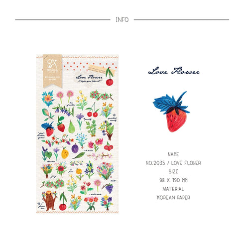 Suatelier Sonia PVC Transparent Stickers 2035 | Love Flower Wildflowers Bouquets Flowers Fruit Berry