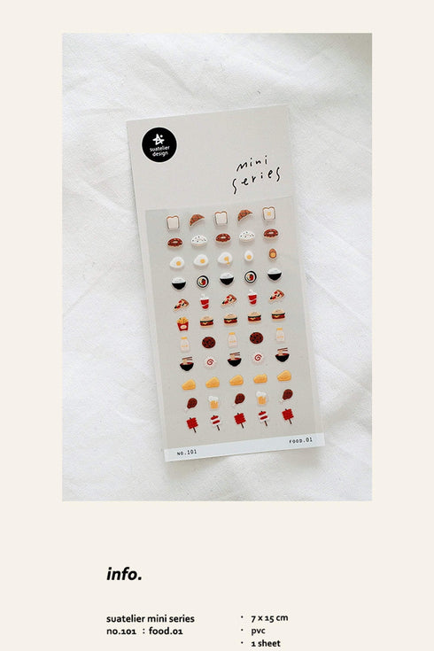 Suatelier Sonia PVC Transparent Stickers Mini Series 101 | Food 01 Pizza Cheeseburger Donut Fries