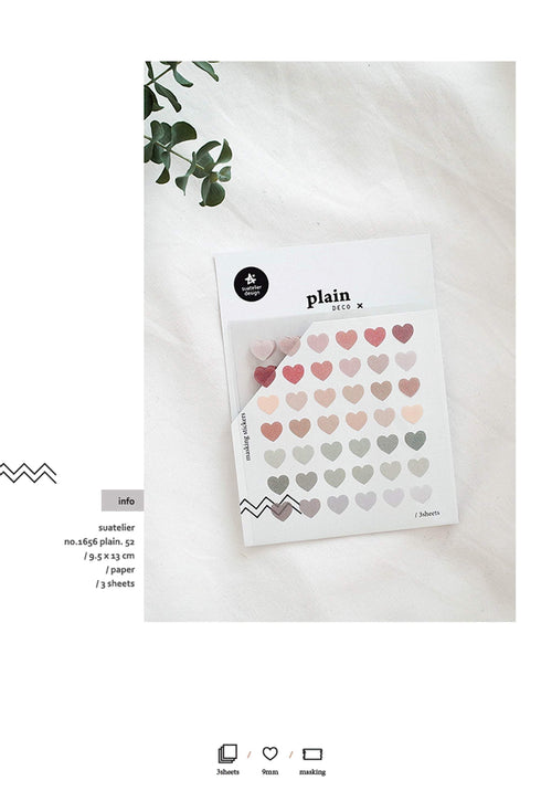 Suatelier Translucent Planner Stickers 1656 | Plain Shapes 52 Heart Translucent Stickers