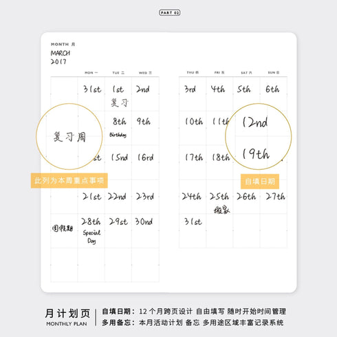 Weeks Size Versatile UNDATED Daily Planner Fountain Pen Friendly 80g Paper | Sakura Sky