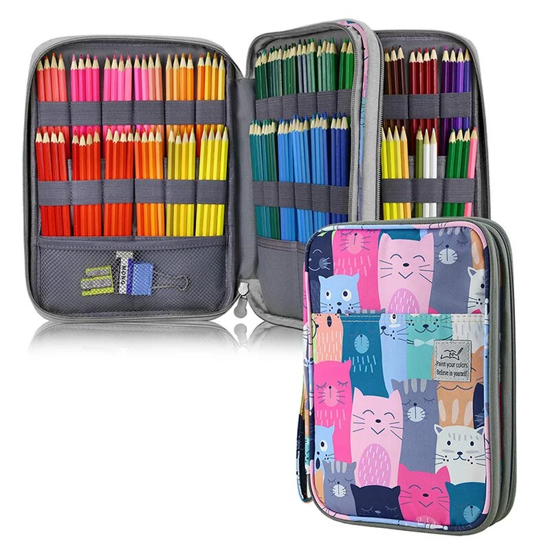 Extra Large Pencil Case Pen Case Cute Travel Case Marker Case Triple Layer  Case, Fits 92 or 192 Pens - 192 Holes-J