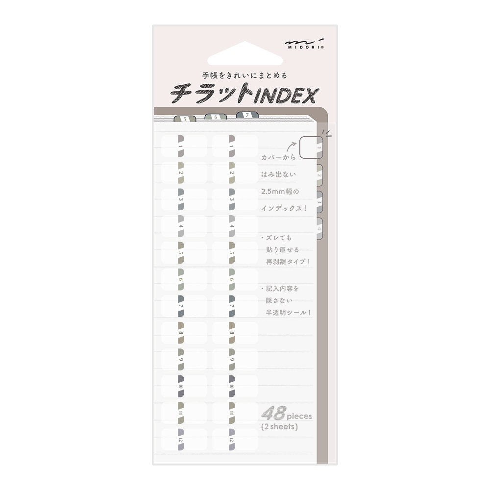 Midori Chiratto GRAY SMALL NUMBERED Index Label Colors Planner Index T ...