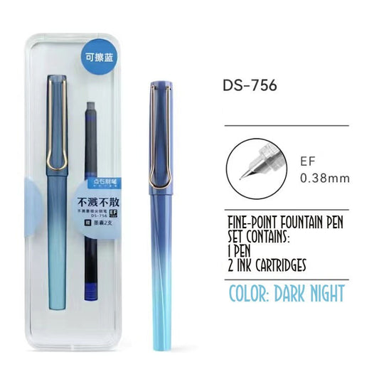 DARK NIGHT Dianshi 0.38mm EXTRA Fine Fountain Pen Set Deluxe Foutain Pen Set Fountain Pen Extra Fine Nib Ink Cartridges | Ds-756