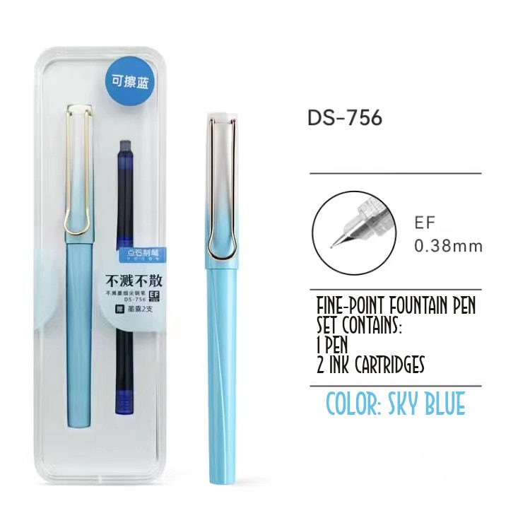 DARK NIGHT Dianshi 0.38mm EXTRA Fine Fountain Pen Set Deluxe Foutain Pen Set Fountain Pen Extra Fine Nib Ink Cartridges | Ds-756