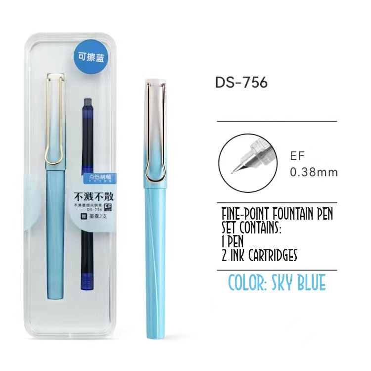 SUNSET Dianshi 0.38mm EXTRA Fine Fountain Pen Set Deluxe Foutain Pen Set Fountain Pen Extra Fine Nib Ink Cartridges | DS-756