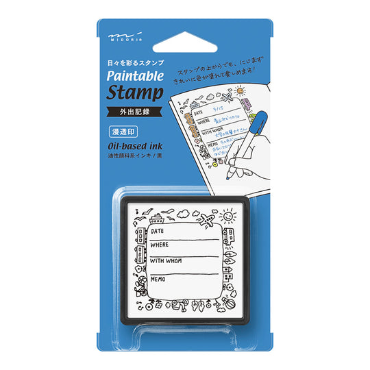 Midori Square Paintable Stamp Re-Inkable Self-Inking Stamp | GOING OUT EVENT Tracker Blue Package - The Stationery Life!