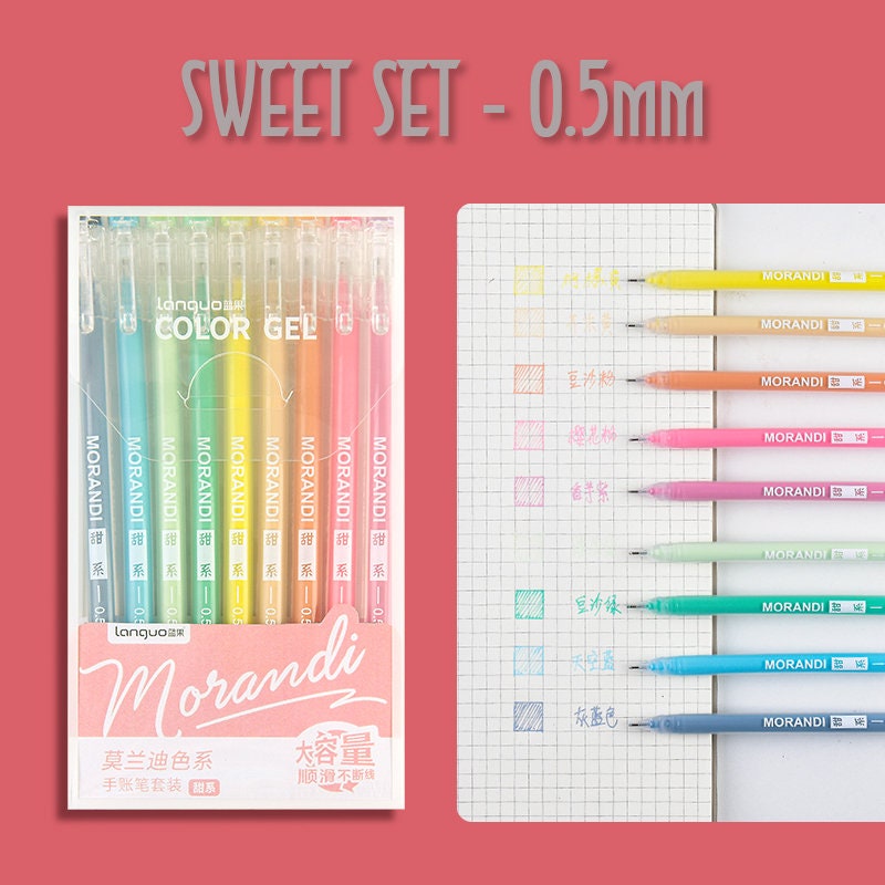 Languo Morandi SWEET SET Color Gel 9 Pen Set 0.5mm Black Out Planning – The  Stationery Manor!