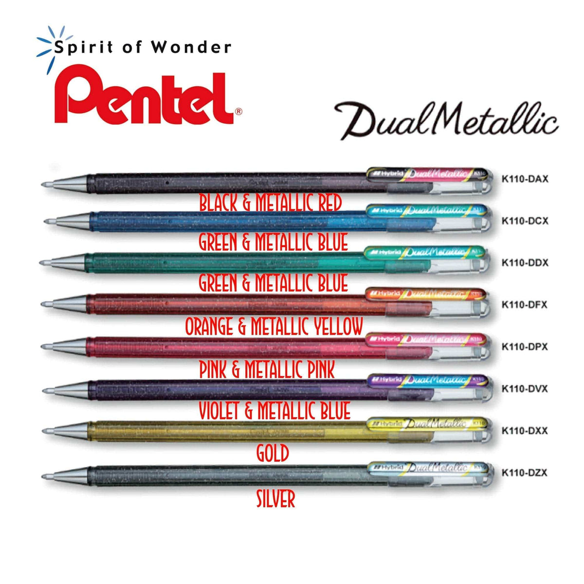 Pentel Hybrid Dual Metallic Gel Pen 1.0 mm Shimmering Ink